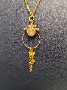 Vintage Gold Plated Believe Key Charm Necklace